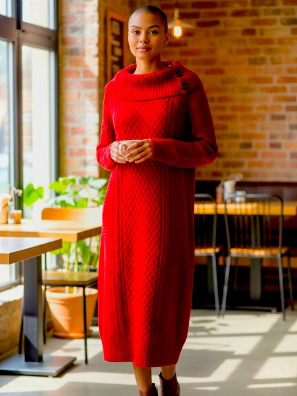Sandra Darren Ruby Red Cowl Neck Long Sleeve Pullover Sweater Dress Size XL NWT